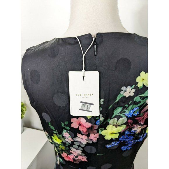 TED BAKER LONDON NWT Black Camylle Pergola Floral Midi Dress Size 12 - Picture 7 of 9